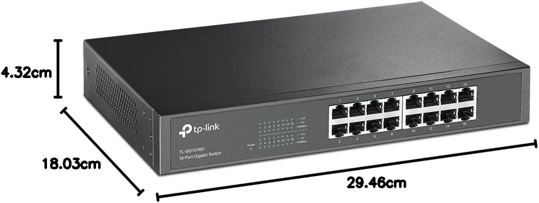 TP-Link TL-SG1016D 16-Port Gigabit Netzwerk Unmanaged Switch (Rackmount, 32Gbit/s Switching-Kapazitä