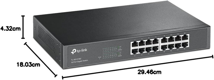 TP-Link TL-SG1016D 16-Port Gigabit Netzwerk Unmanaged Switch (Rackmount, 32Gbit/s Switching-Kapazitä