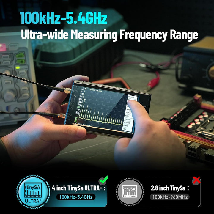 SEESII TinySA Ultra+ ZS406 Spektrumanalysator mit 50W Dämpfungsglied, 4,0 Zoll Frequenzanalysator 10