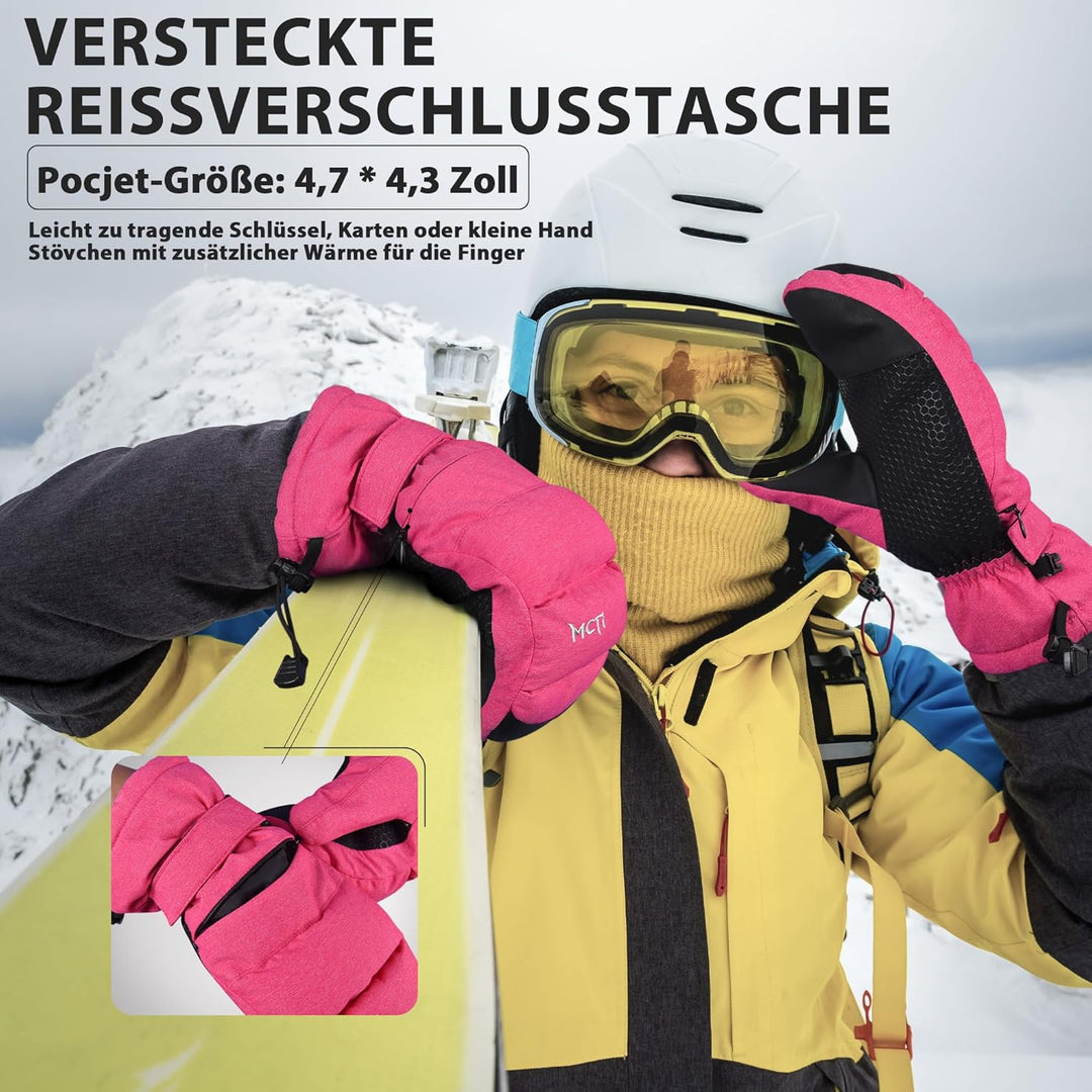 Kineed Skihandschuhe Damen Snowboard Fausthandschuhe Touchscreen wasserdichte Winter Warme Fäustling