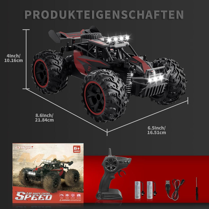 Carox ferngesteuertes Auto,2.4 GHz 25 km/h RC Auto,1:18 Off ferngesteuertes Auto Outdoor mit Scheinw