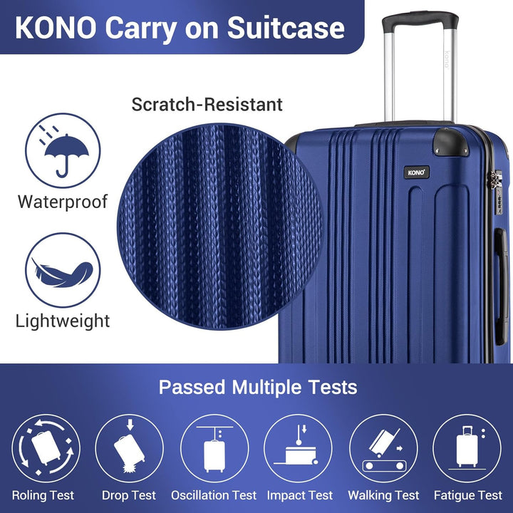KONO Hartschale Gepäck Leichten ABS Reisekoffer Rollenkoffer 4 Rollen Dunkelblau M(55cm - 33L), Dunk