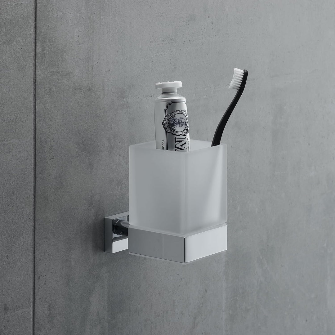Duravit Zahnputzbecher Karree, Glashalter Bad, Zahnbürstenhalter Glas, Wandmontage, Chrom, Zahnputzb