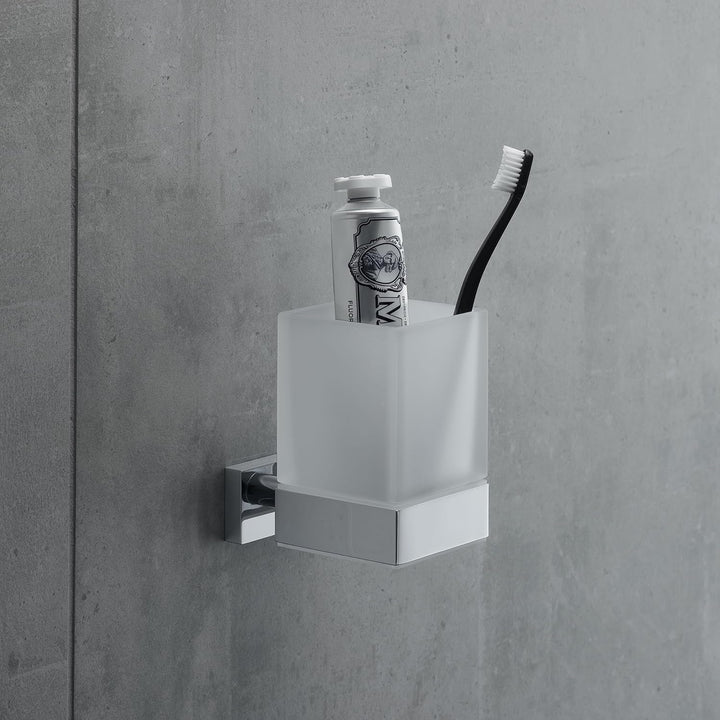 Duravit Zahnputzbecher Karree, Glashalter Bad, Zahnbürstenhalter Glas, Wandmontage, Chrom, Zahnputzb