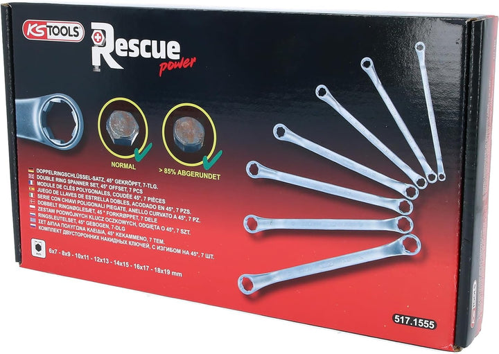 KS Tools 517.1555 RESCUEpower Doppel-Ringschlüssel-Satz, gekröpft 7-tlg 6-19mm
