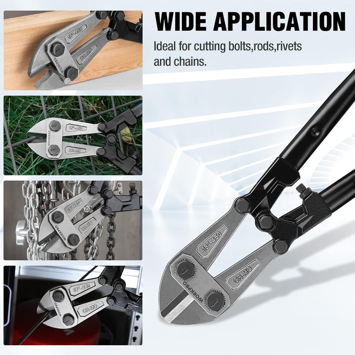 WORKPRO Bolzenschneider, Bi-Material-Griff mit weichem Gummigriff, 45,7 cm, Chrom-Molybdän-Stahlklin