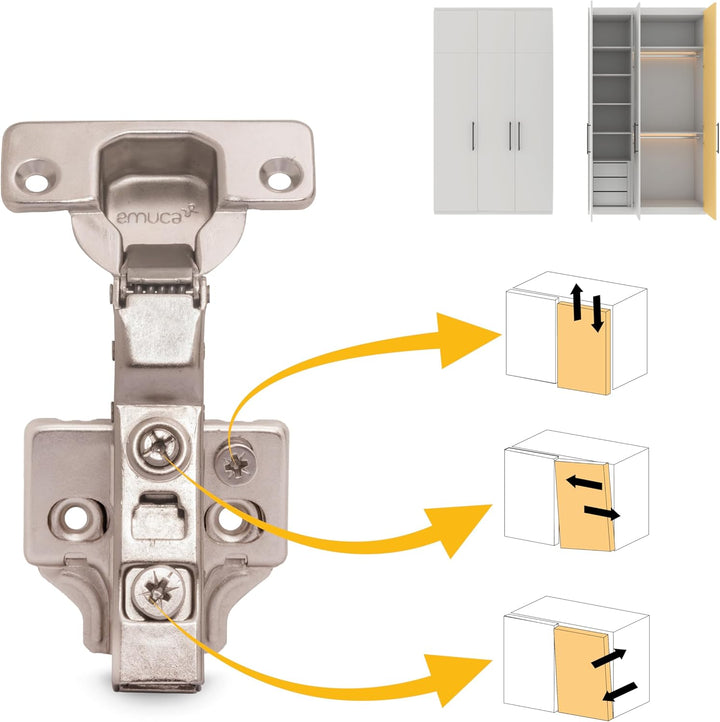 Emuca 1011407 Pack aus 20 Topfscharnieren Ø35mm 100° mit sanftem Verschluss für sich halb überlappen