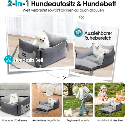 Hundeautositz Hundesitz Auto für Kleine & Mittlere Hunde Unter 15KG, Tragbares Hundekorb Auto mit Au