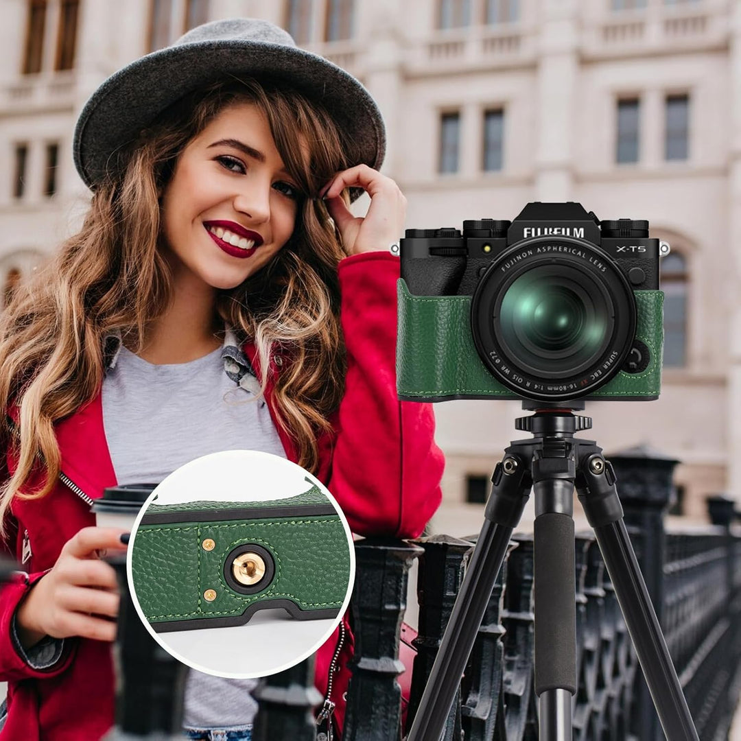 Rieibi Fuji XT5 Schutzhülle für Fujifilm X-T5 Digitalkamera, hochwertiges Echtleder, Halbtasche für