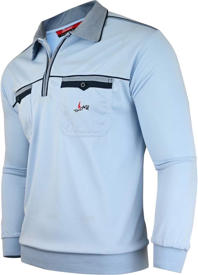 Soltice Herren Langarm Poloshirt mit Brusttasche, Polohemd Gestreift mit Kragen, Blousonshirt aus Ba