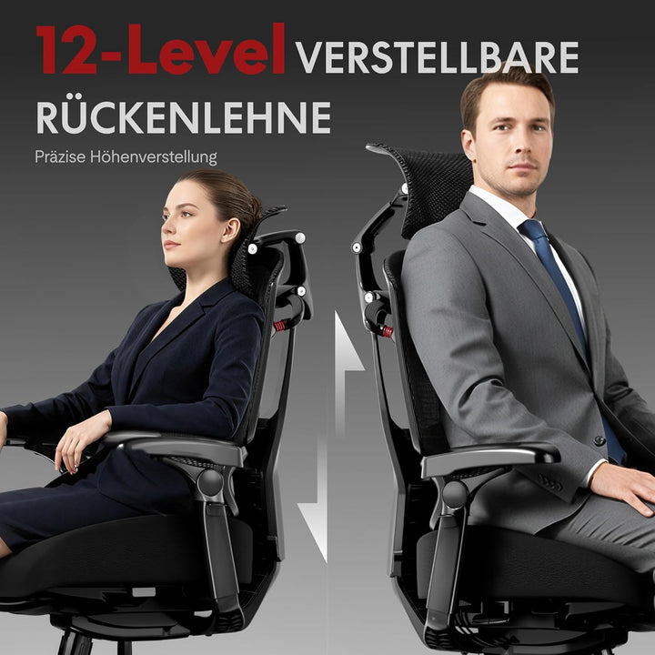 FLEXISPOT ErgoX Pro Ergonomischer Bürostuhl mit ausziehbarer Fussstütze, 12-stufiger Höhenverstellun