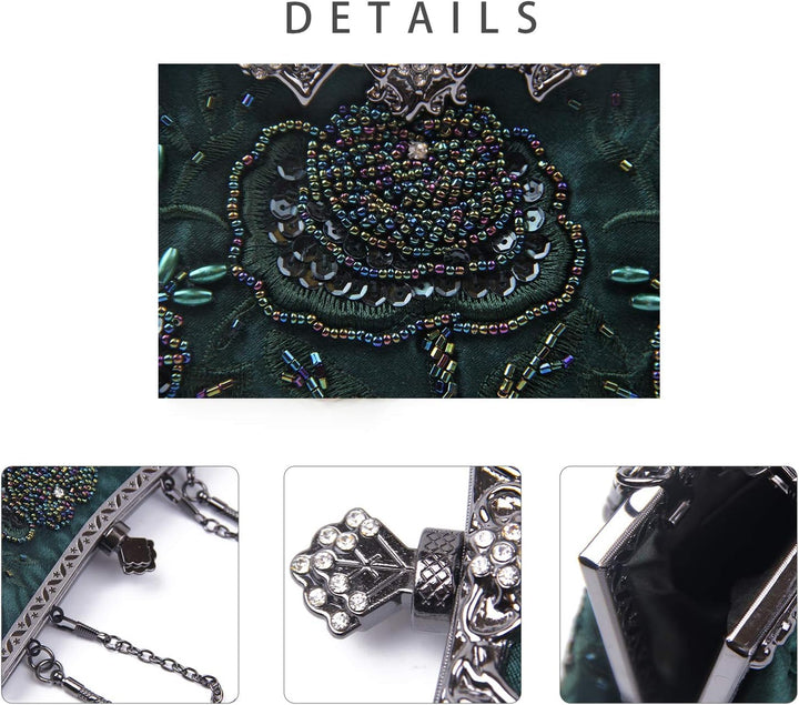 Jywmsc Damen Vintage Floral handgemachte Seed Bead Pailletten Clutch Geldbörse Hochzeit Abendtasche