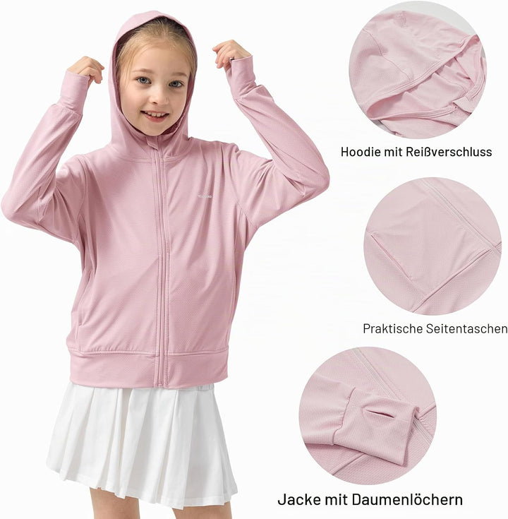 Rolanko Mädchen Sommerjacke mit Daumenlöchern Langarm Sonnenschutz Schnell Trocknend Reissverschluss