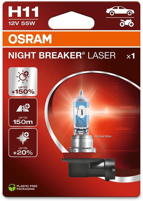 Osram NIGHT BREAKER LASER H11, +150% more brightness, halogen headlight lamp, 64211NL-1BL, 12V, blis