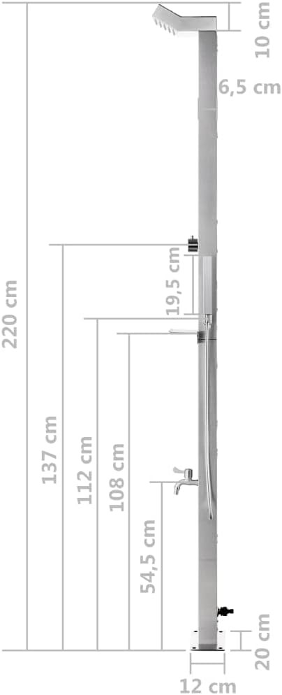 Gartendusche 220 cm Edelstahl mit Kopf- und Handbrause, wetterfeste Aussendusche für Pool, Garten, S