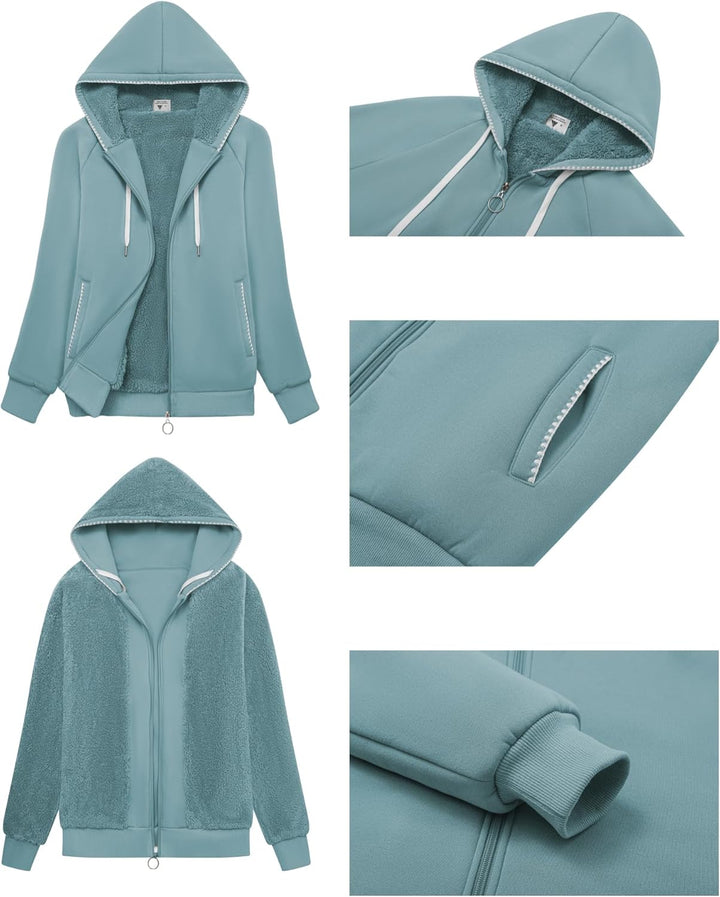 onedog Damen Kapuzenpullover Gefüttert Kapuzenjacke Sweatjacke mit Zipper Fleecejacke Damen Reissver