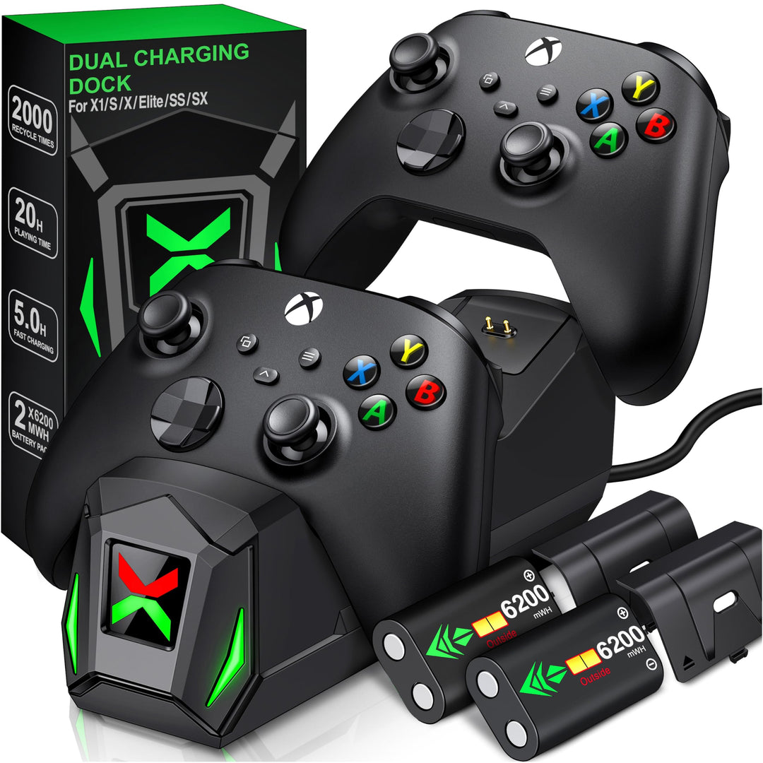 Controller-Ladestation mit 2 x 2550 mAh wiederaufladbaren Akkus für Xbox One/Series X|S Controller,