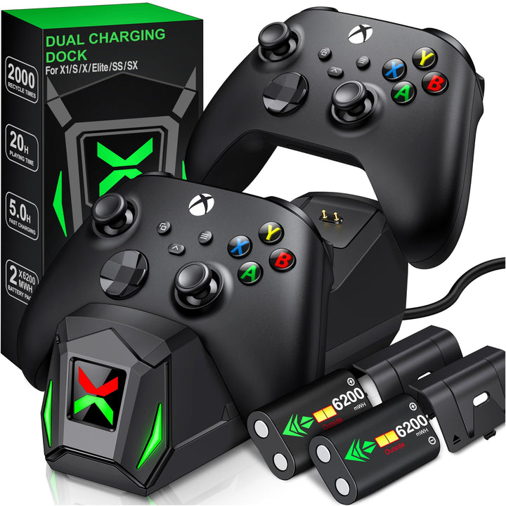 Controller-Ladestation mit 2 x 2550 mAh wiederaufladbaren Akkus für Xbox One/Series X|S Controller,
