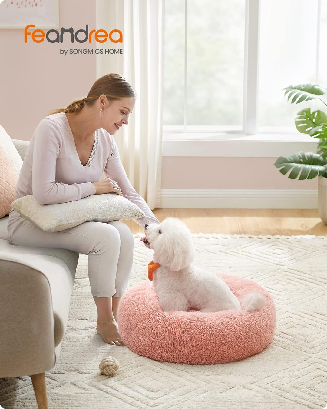 Feandrea Hundebett flauschig, Katzenbett, Donut Kissen, waschbar, Polsterung in der Mitte herausnehm