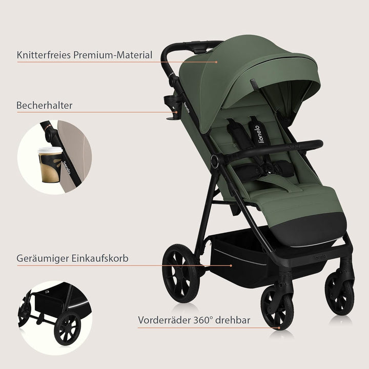 LIONELO IVA Buggy bis zu 22 kg von 6 Monaten bis 4 Jahre Schwenkbare 360° Räder Volle Stossdämpfung