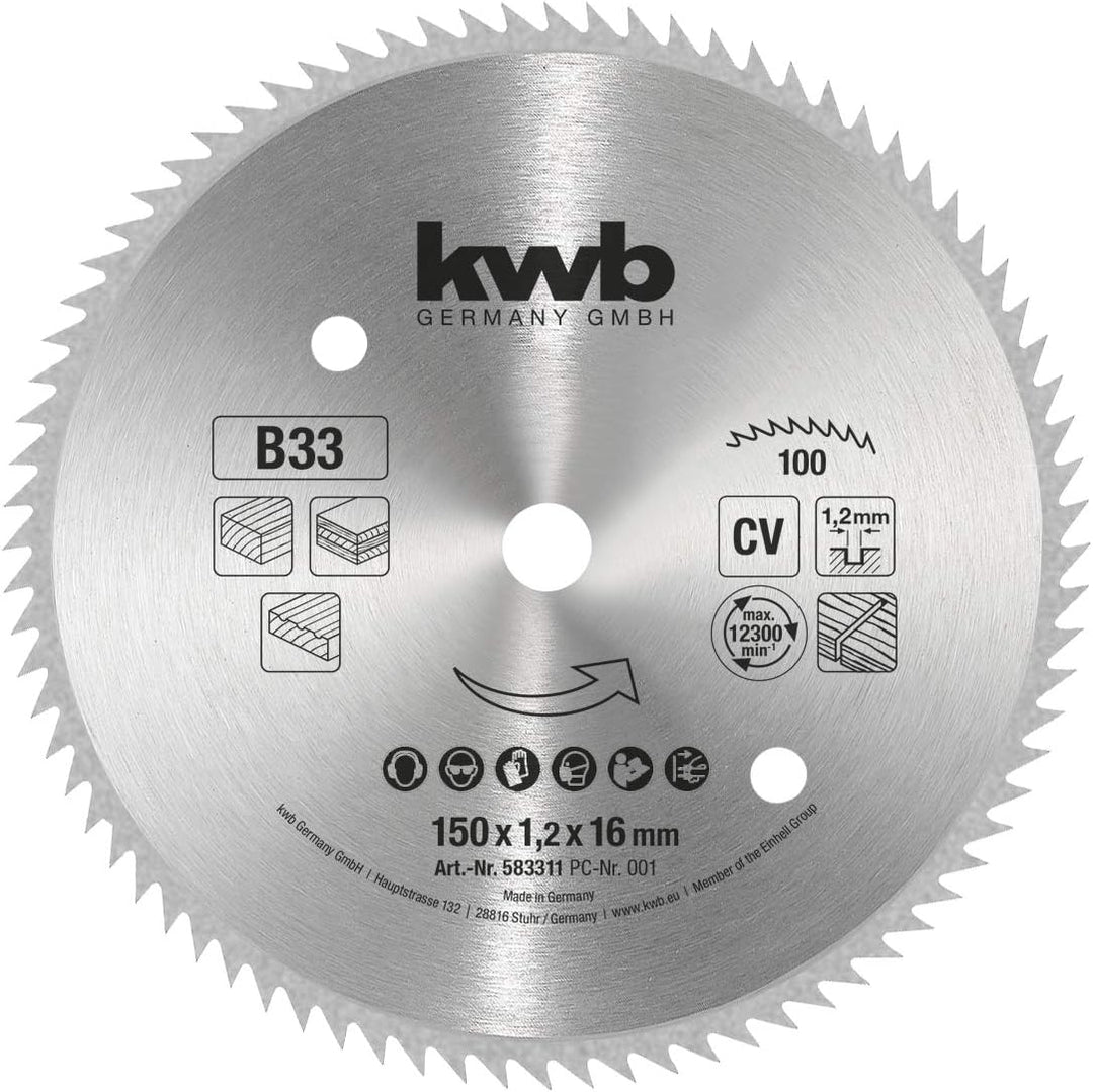 kwb Kreissägeblatt 150 x 16 mm, Made in Germany, sehr feine Schnitte, Sägeblatt geeignet für Holzpan