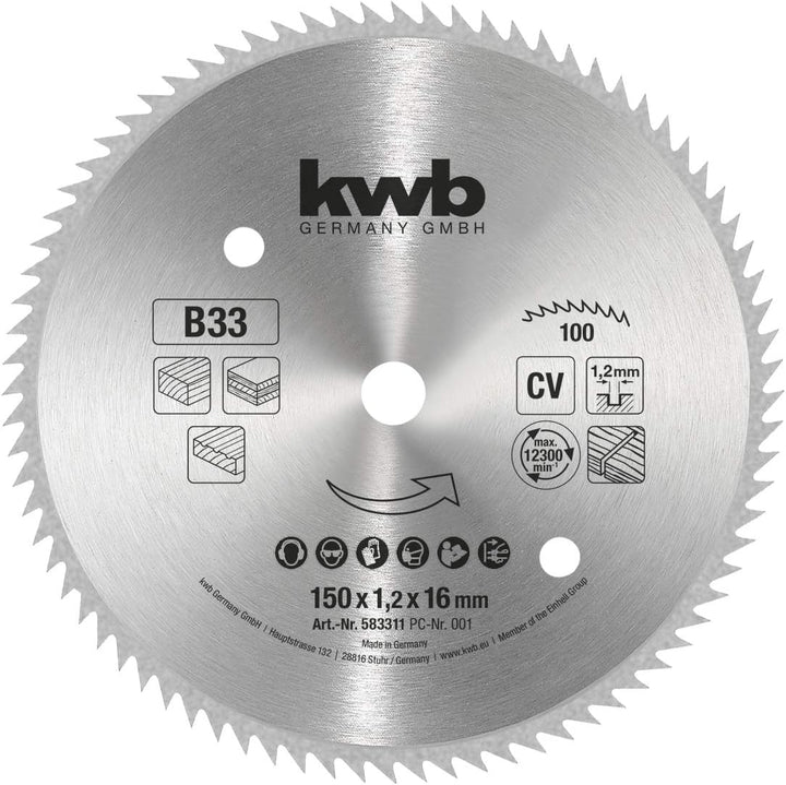 kwb Kreissägeblatt 150 x 16 mm, Made in Germany, sehr feine Schnitte, Sägeblatt geeignet für Holzpan