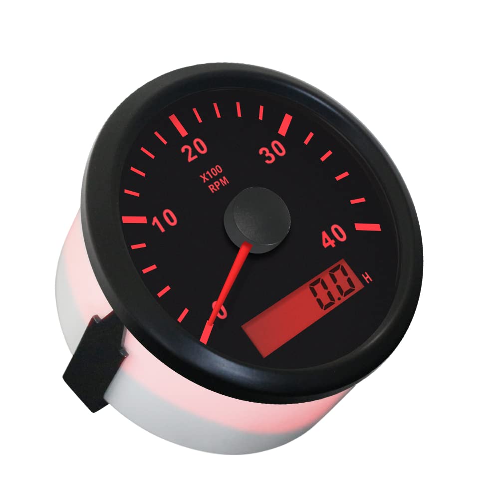 ELING Wasserdichter Drehzahlmesser Drehzahlmesser mit Betriebsstundenzähler 0-4000RPM 85mm 9-32V mit