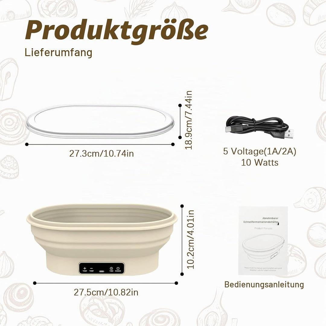Brotkorb Set, Backzubehör für Brot, Faltbarer Sauerteig-Starterwärmer aus Silikon, präzise Thermosta