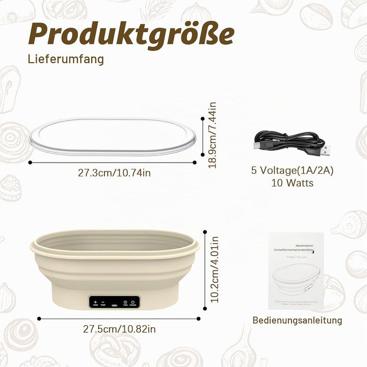 Brotkorb Set, Backzubehör für Brot, Faltbarer Sauerteig-Starterwärmer aus Silikon, präzise Thermosta