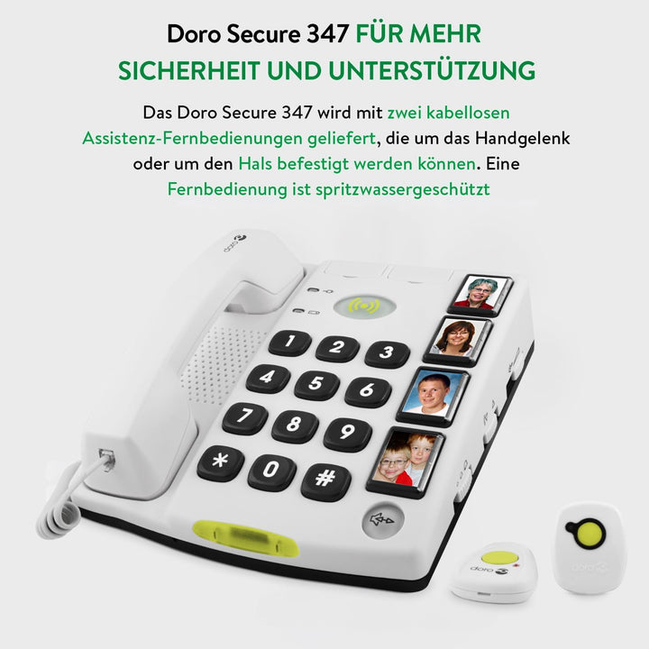 Doro 4209 Secure 347 Schnurgebundenes Grosstastentelefon mit 4 Direktwahl-Fototasten inkl. 2 mobilen