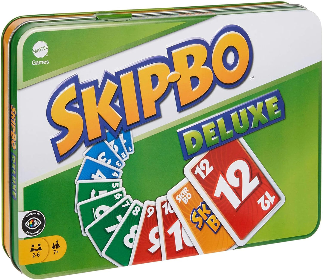 Mattel Games Skip-BO Deluxe, in Metallbox, Kartenspiele für die Familie, Perfekt als Kinderspiel, Re