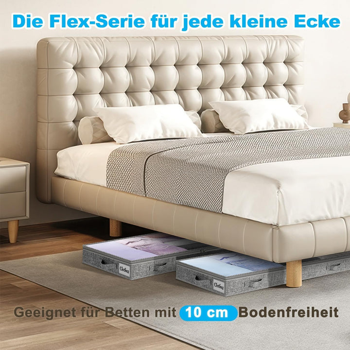 Unterbett Aufbewahrungsbox 4 Stück Unterbettkommode und klarem Deckel, 10cm hoch Kleideraufbewahrung