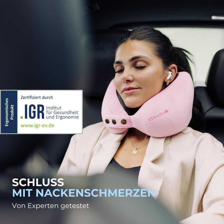 CLOUDS Nackenkissen Flugzeug & Auto – Einstellbares Memory Foam Reisekissen in 2 Grössen für Erwachs