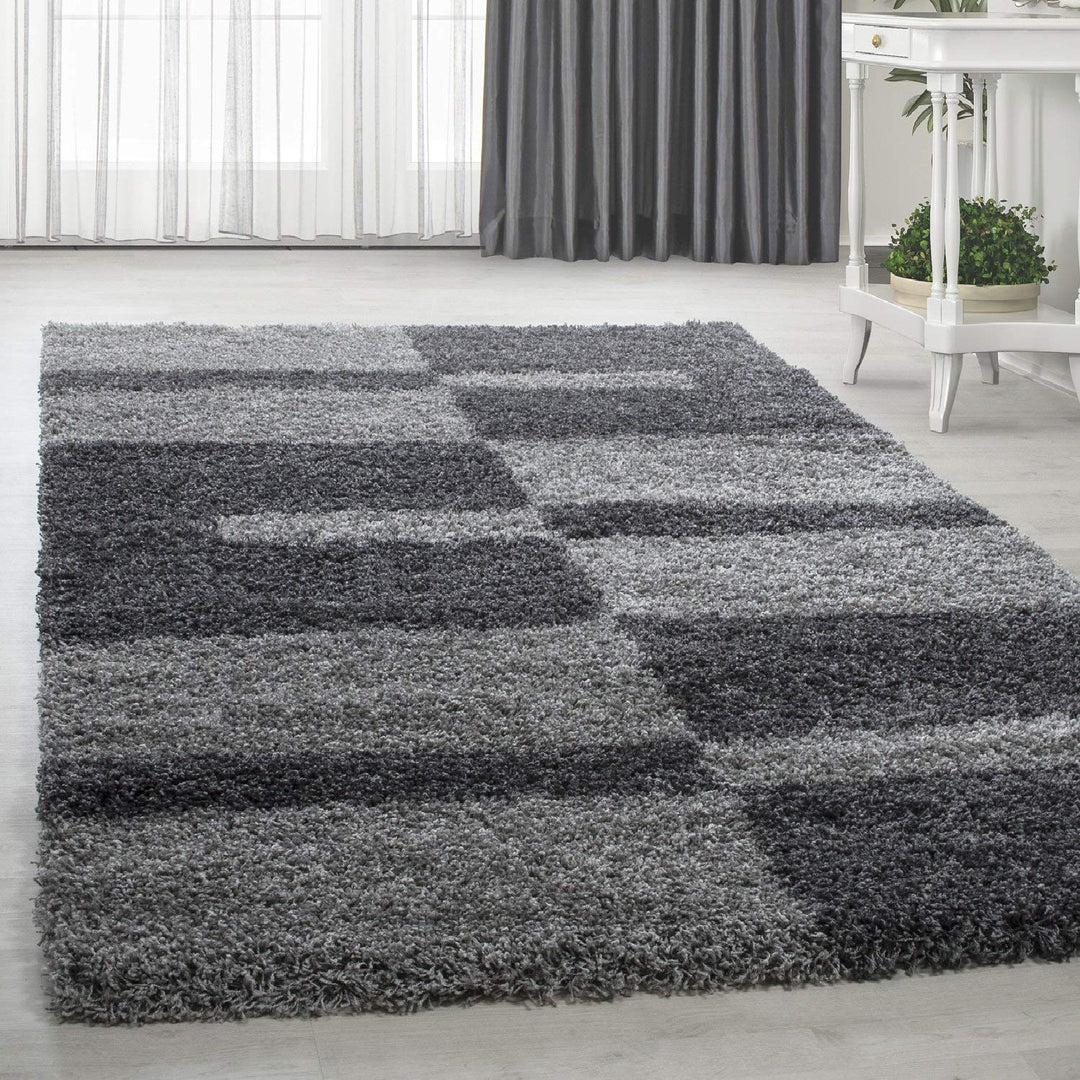 HomebyHome Shaggy Teppich Läufer Flur 60 x 110 cm - Hochflor Teppich Grau und Anthrazit Extra Weich