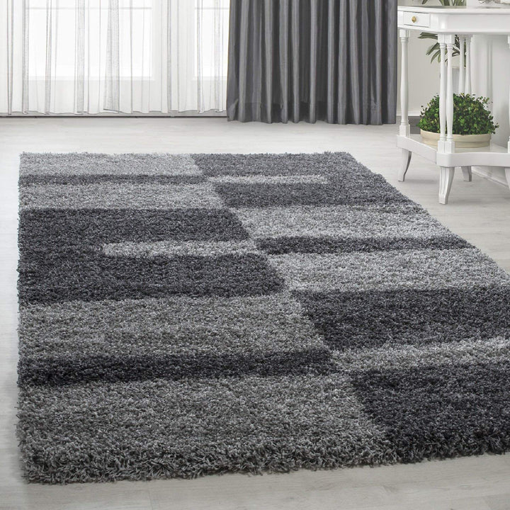 HomebyHome Shaggy Teppich Läufer Flur 60 x 110 cm - Hochflor Teppich Grau und Anthrazit Extra Weich