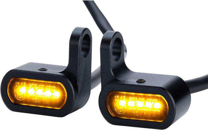 Germany Motorsports LED Motorrad Mini Blinker für Armatur Gabel Fender Custom Chopper Cruiser schwar