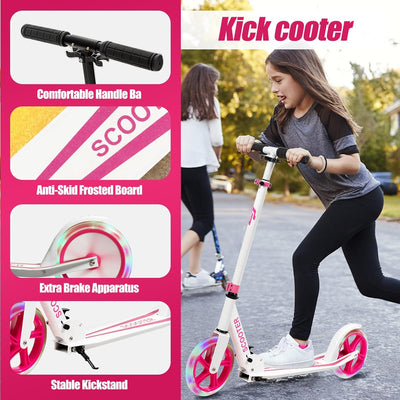 KOMFOTTEU Scooter Tretroller Klappbar, Cityroller Kickscooter mit 2 LED Rädern & Tragegurt, ‎Roller