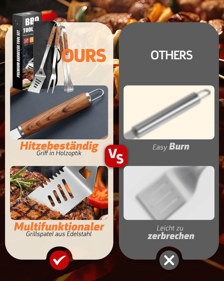 Grillbesteck Set, 17-teilig Edelstahl Grill Zubehör mit Tragetasche, Umfassendes Grillbesteck für da