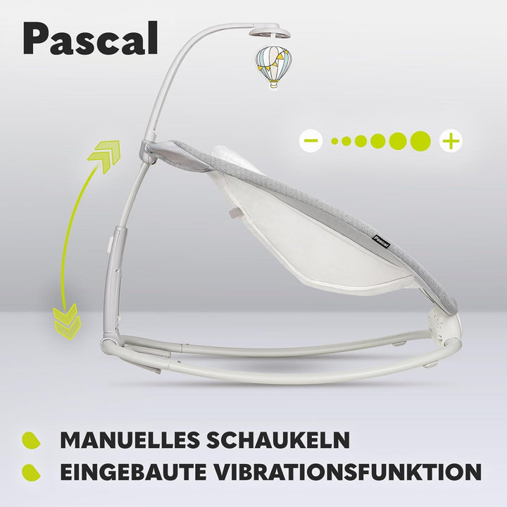 LIONELO Pascal Baby Wippe, sanfte Vibrationen, 5 Melodien, Spielzeugkarussell mit interaktiven Plüsc