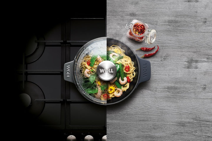 Woll Iron Servierpfanne mit Deckel und Silikongriffen - Induktiv -, Ø 18 cm, 5,5 cm hoch - Geeignet