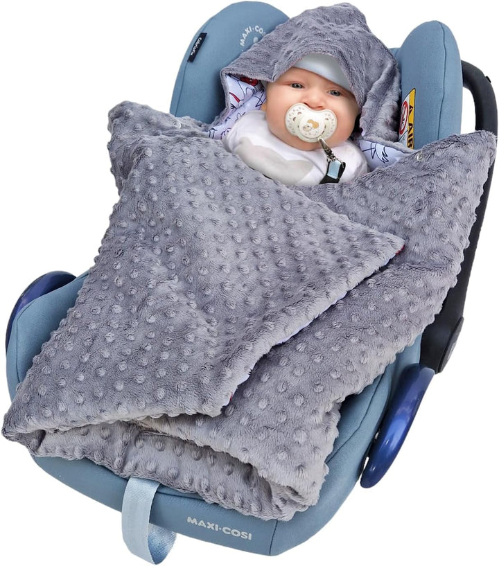 Baby Einschlagdecke Doppelseitig 86x86 cm Minky-Plüsch für Kinderwagen und Babybett (Grau Minky-Stör