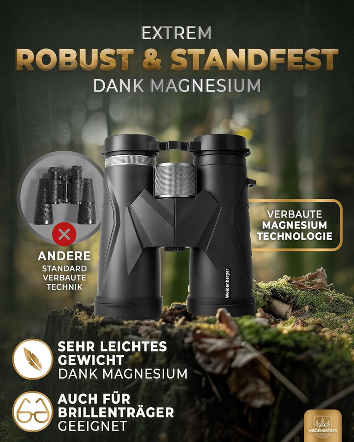 Weidenberger Fernglas 12x42, [TESTSIEGER] Magnesium Fernglas mit Nitrogenfüllung und wasserdicht, Fe