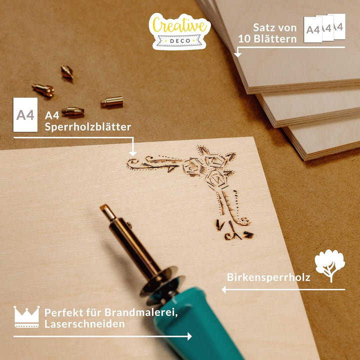 Creative Deco 10 x A4 Sperrholzplatte 8mm Pappelsperrholz | 300 x 210 (+/- 0,5) mm | Dünne Holz-Zusc