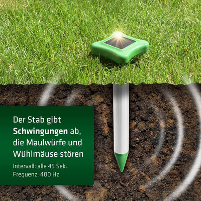 GARDIGO® Maulwurfvertreiber mit Solar und integriertem Akku 4er Set I Maulwurfschreck I Wühlmausvert