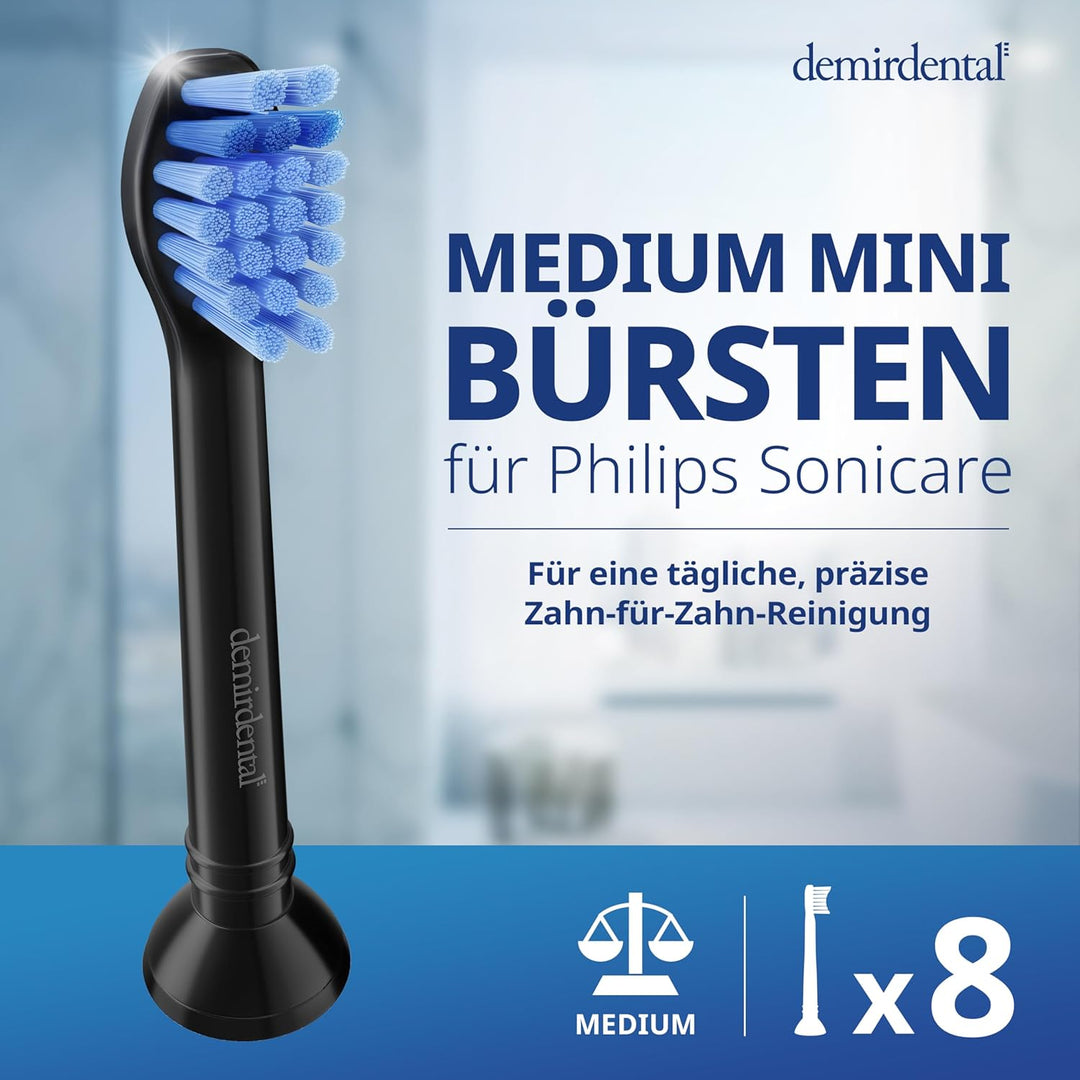 8er demirdental Ersatzbürsten passend für Philips Sonicare, Mini Aufsätze & Aufsteckbürsten, Medium