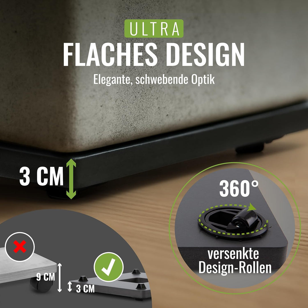 Pflanzwerk® Pflanzkübel Untersetzer *ULTRAFLACHER Designer PFLANZENROLLER* 38x38cm für alle Blumentö