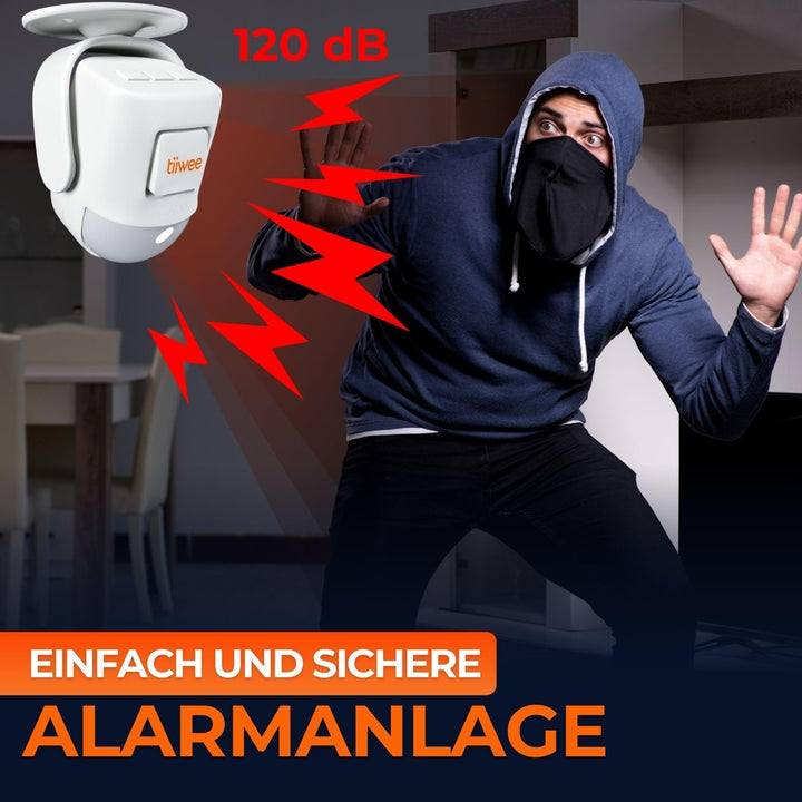 tiiwee X4 PIR Bewegungsmelder Alarm mit Fernbedienung - 120 dB - Erweiterbar - Alarmanlage Innen Sic