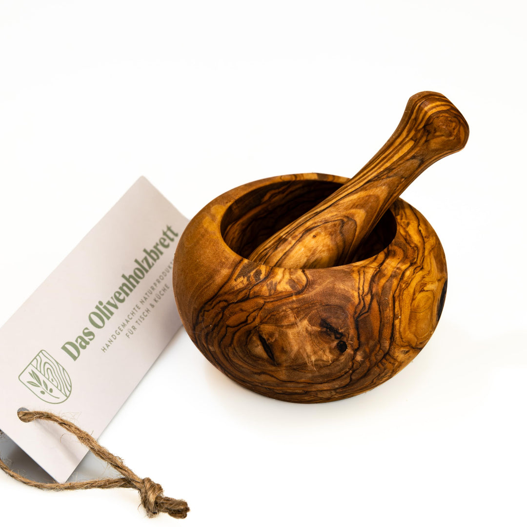 das Olivenholzbrett® Mörser und Stössel rund Olivenholz Mörser &amp; Stössel Set, Mörser, Holzmörser - K