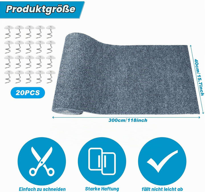 300cm×40cm Kratzmatte Katze Selbstklebend, Kratzschutz Sofa Katze, Trimmbare DIY Katzen Kratzmatte m