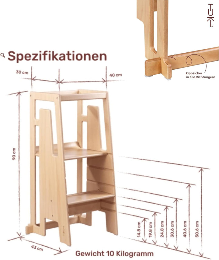 Tuki Lernturm ab 1 Jahr für Kinder Nature | Höhenverstellbar, hohe Standsicherheit, ergonomisches De